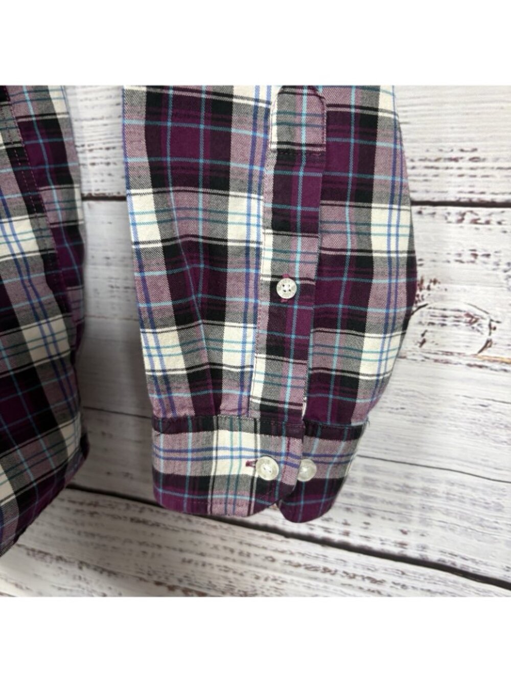 Le Tigre Purple Plaid Flannel Button Front Long Sleeve Shirt - Picture 5 of 14
